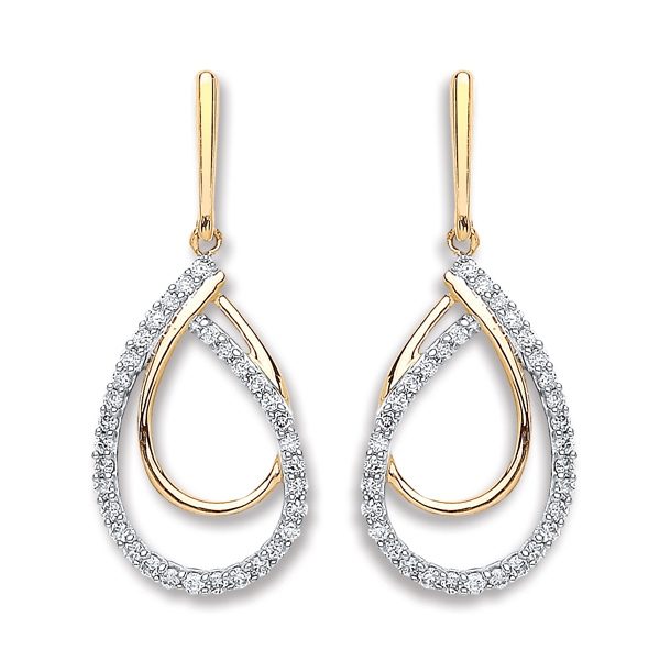 9ct Yellow Gold Diamond Set Drop Earrings