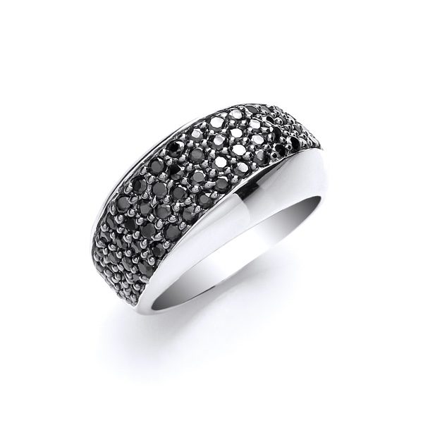 Silver Dome Black Cubic Zirconia Ring