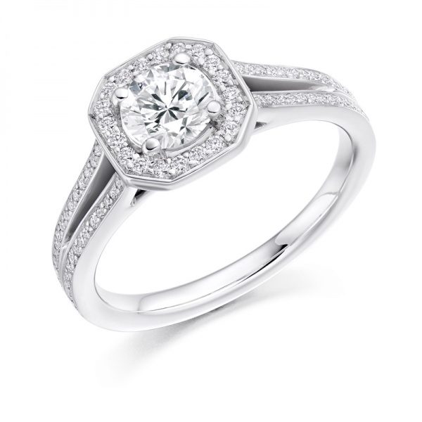 Split Shoulders Halo Engagement Ring