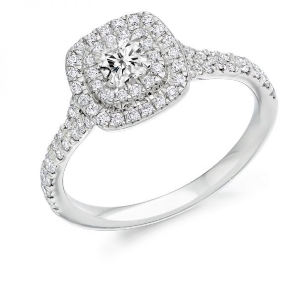 Split Shoulders Double Halo Diamond Ring