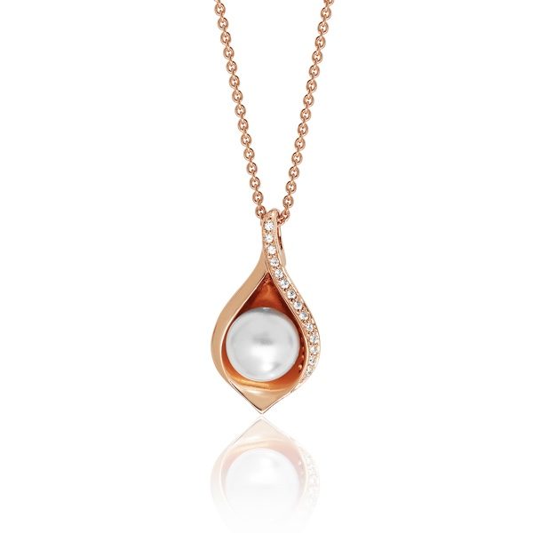 Silver Rose Plated Shell Pendant And Chain