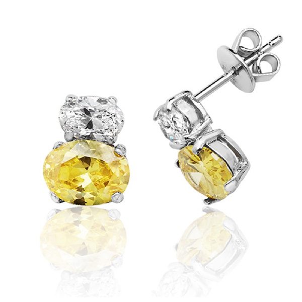 Silver Yellow And White CZ Earrings
