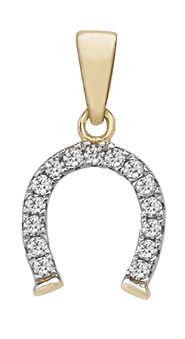 9 Carat Yellow Gold CZ Horseshoe Pendant