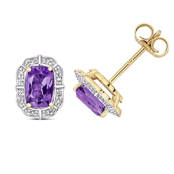 9ct Amethyst And Diamond Studs