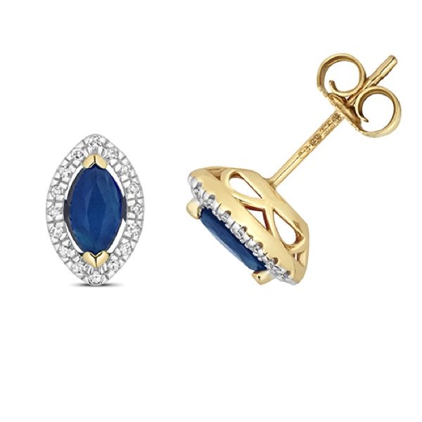 Gold Sapphire And Diamond Marquise Studs