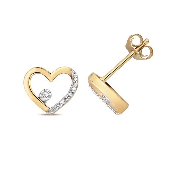 9ct Gold Diamond Heart Shaped Studs