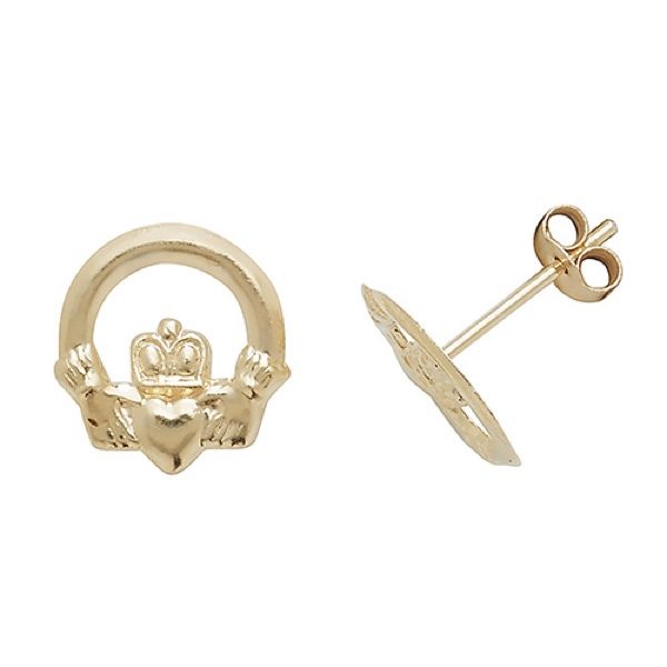 9 Carat Yellow Gold Claddagh Stud Earrings