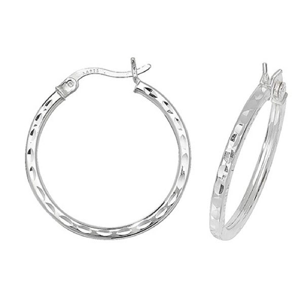 Sterling Silver Diamond Cut Hoops 20mm