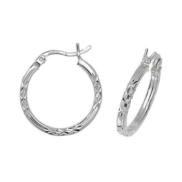 Sterling Silver Diamond Cut Hoop Earrings