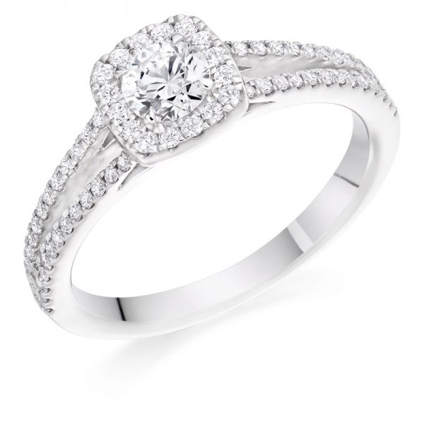 Diamond Halo Ring With Split Shoulders