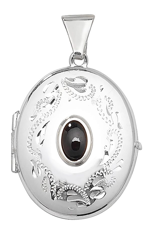 Silver Locket With Oval Garnet