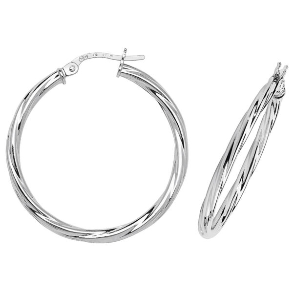 9ct White Gold Hoop Earrings 25mm