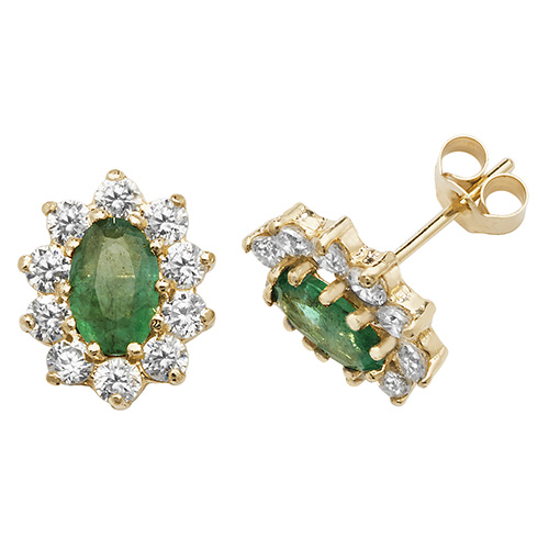 9ct Gold Emerald & Cz Studs