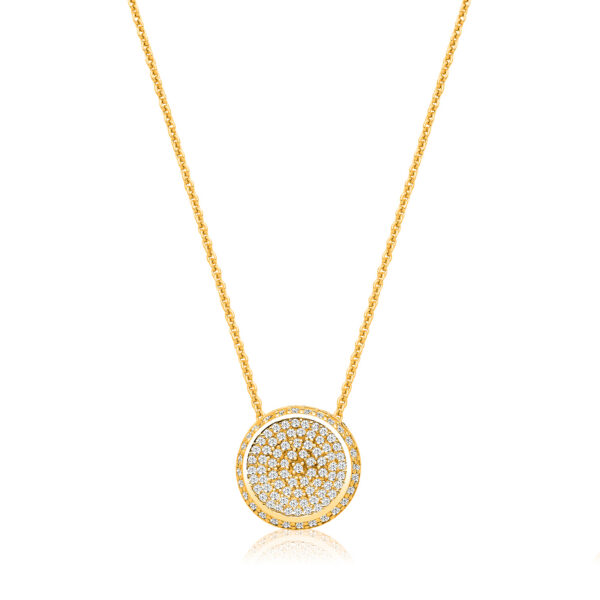 Silver Yellow Gold Plated Circle Cz Necklace