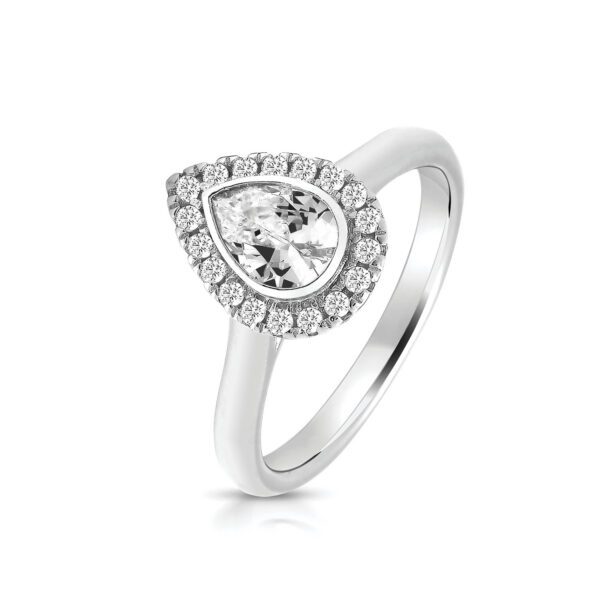 Ladies Silver Pear Cubic Zirconia Halo Ring