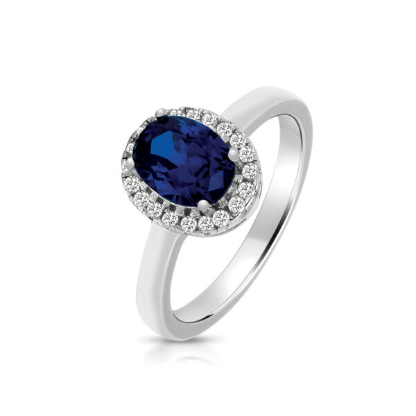 Silver Blue And White CZ Cluster Ring