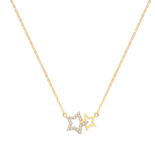 9 carat yellow gold ladies double star cubic zirconia necklace