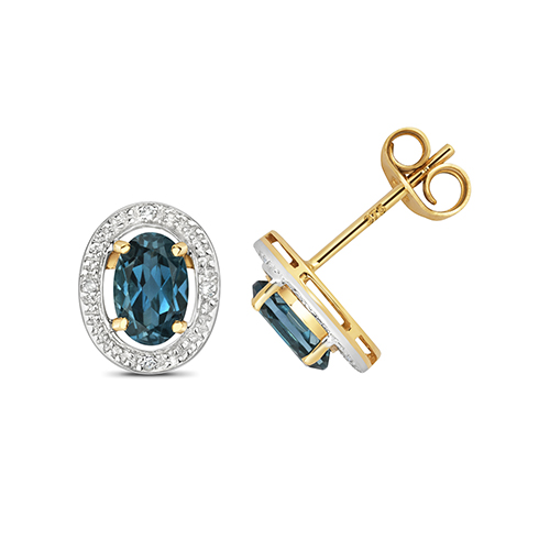 Gold Diamond-Blue Topaz Earrings