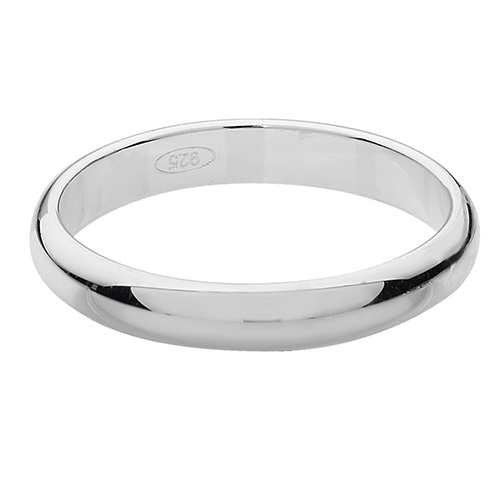 Silver Wedding Ring D Shaped 3mm