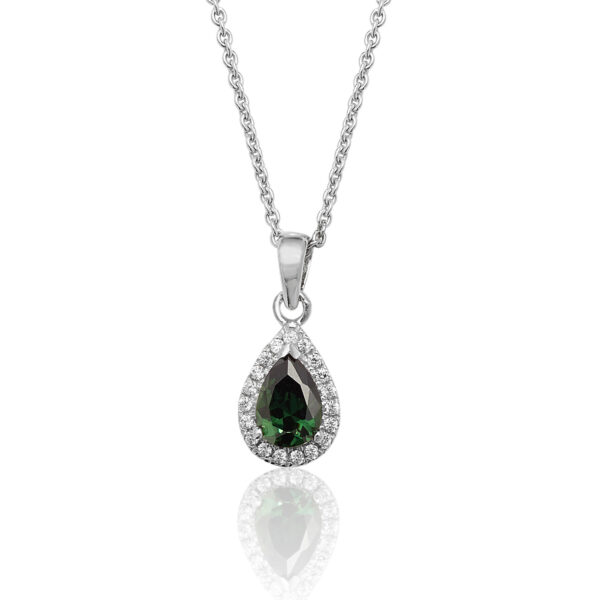 Silver Green Pear Shape Cz Necklace