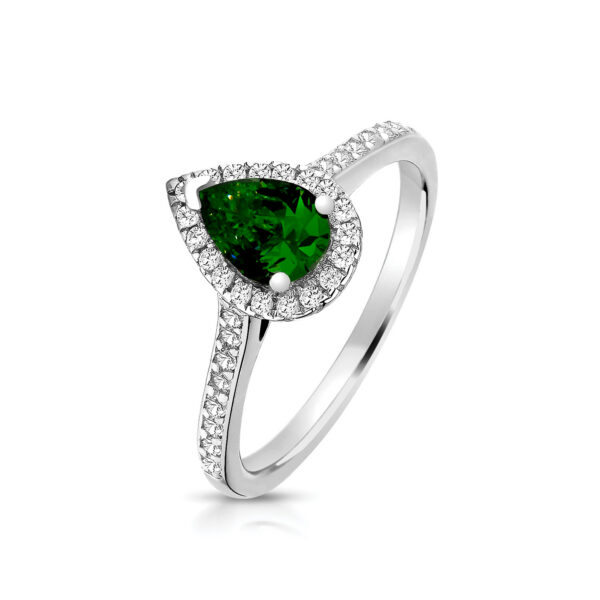 silver green and white cz halo ring