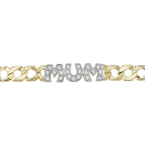 9 carat yellow gold ladies cubic zirconia mum bracelet