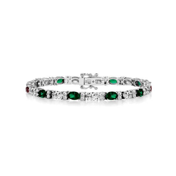 Sterling Silver Green And White CZ Bracelet