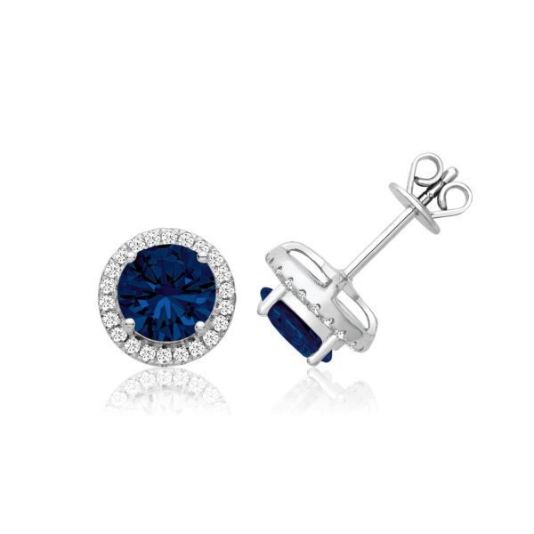 Silver Blue CZ Stud Earrings