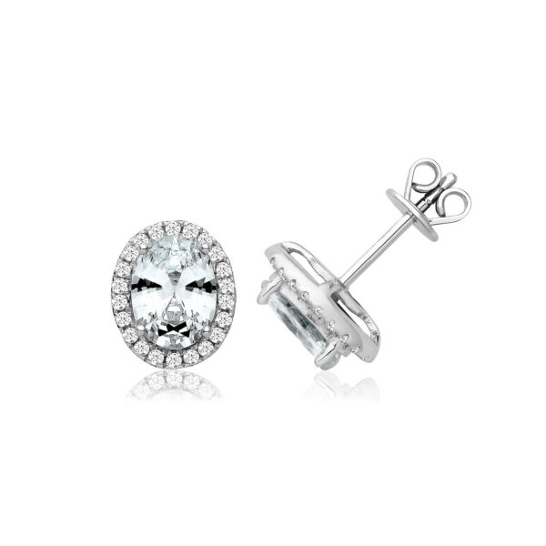 Silver Halo Style Oval CZ Stud