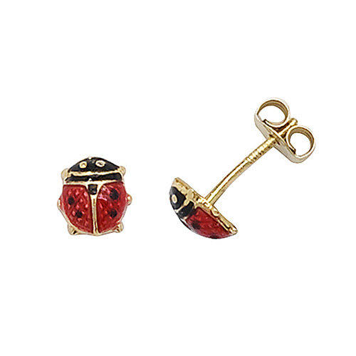 9 carat yellow gold enamel ladybird earrings
