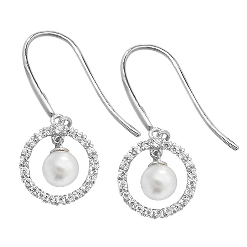 9ct White Gold Pearl And CZ Earring