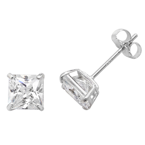 9ct white Gold Square CZ Earrings