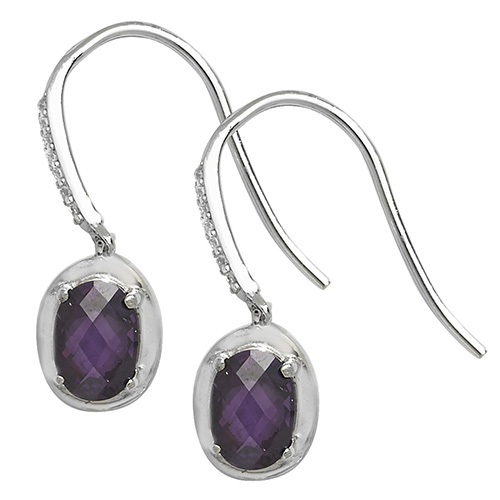 Silver Amethyst Fish Hook Earrings