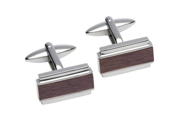 steel and brown cufflinks