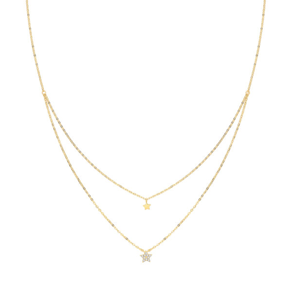 9 carat yellow gold cubic zirconia double star necklet