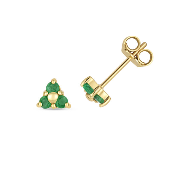 Gold Emerald Three Stone Studs