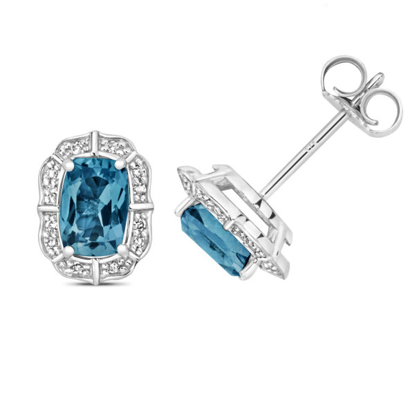 9 carat white gold blue topaz and diamond earrings