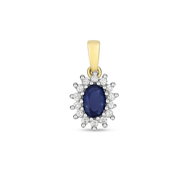 9ct Gold Sapphire Diamond Cluster Pendant