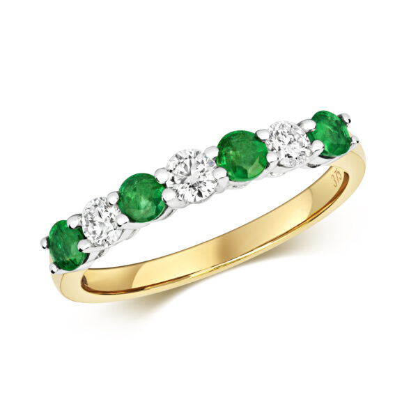 9 carat yellow gold emerald and diamond eternity ring