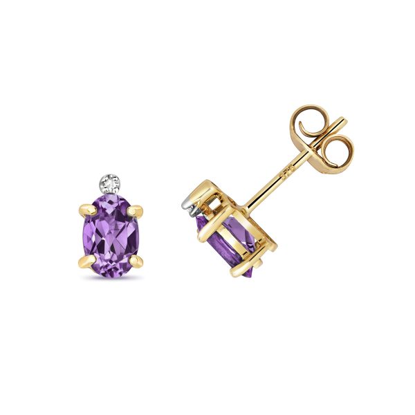 Gold Diamond And Amethyst Earrings