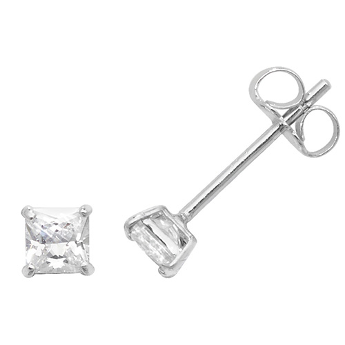9 carat white gold cz square earrings