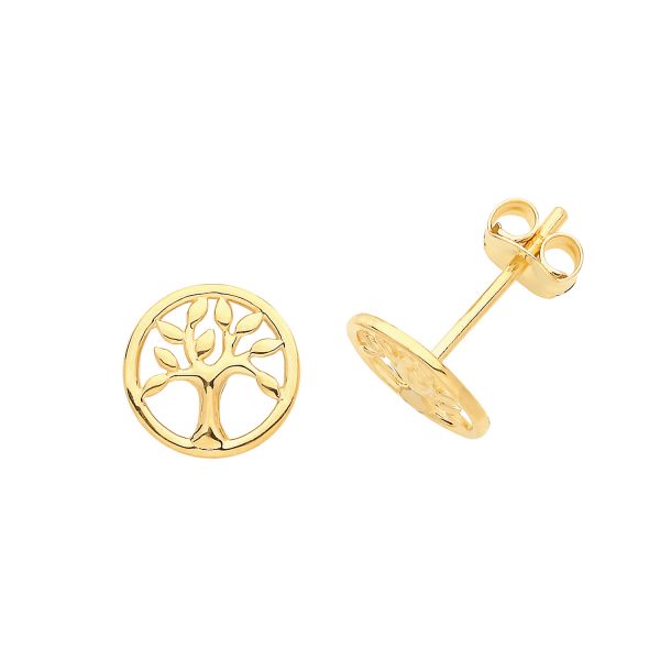 9 carat yellow gold tree of life earrings