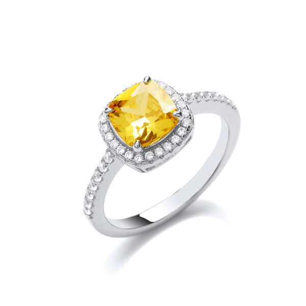 Silver Fancy Yellow CZ Ring