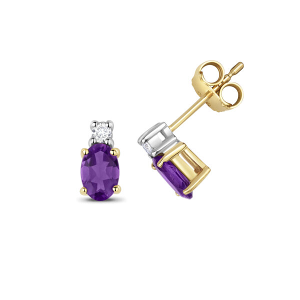 9ct Gold Diamond Amethyst Earrings