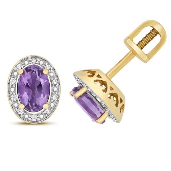 9 carat gold amethyst and diamond cluster earrings