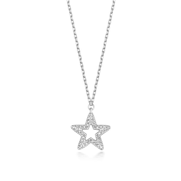 9 carat white gold diamond star pendant and chain