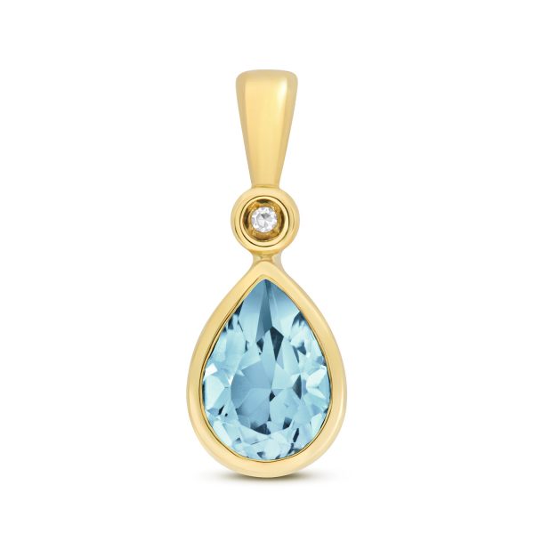 9 carat gold pear shaped blue topaz pendant and chain