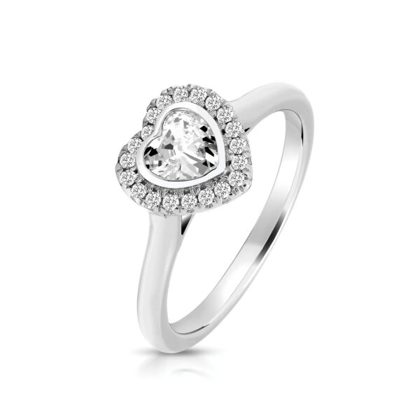 Silver Heart Shape Halo Style Ring