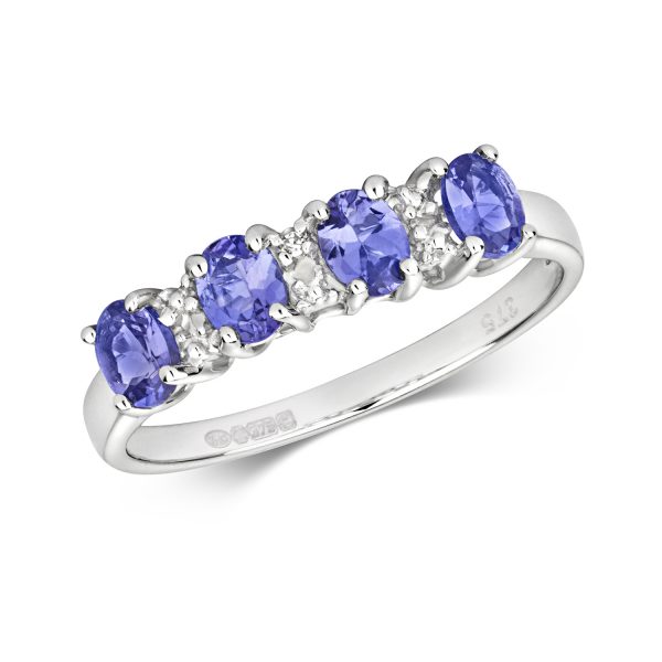 9ct white gold tanzanite and diamond ring