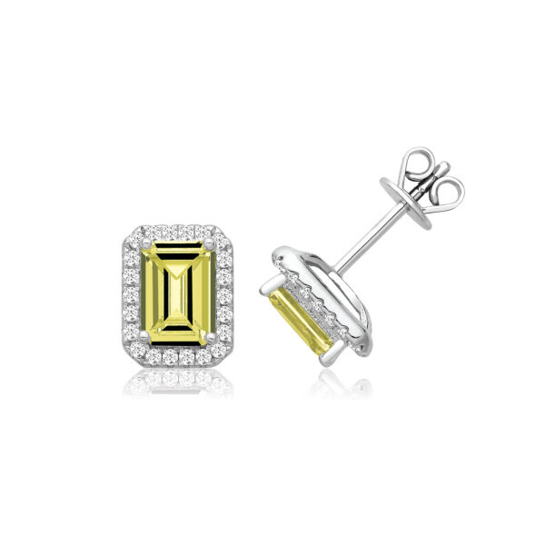 Silver Emerald Cut Yellow CZ Earrings